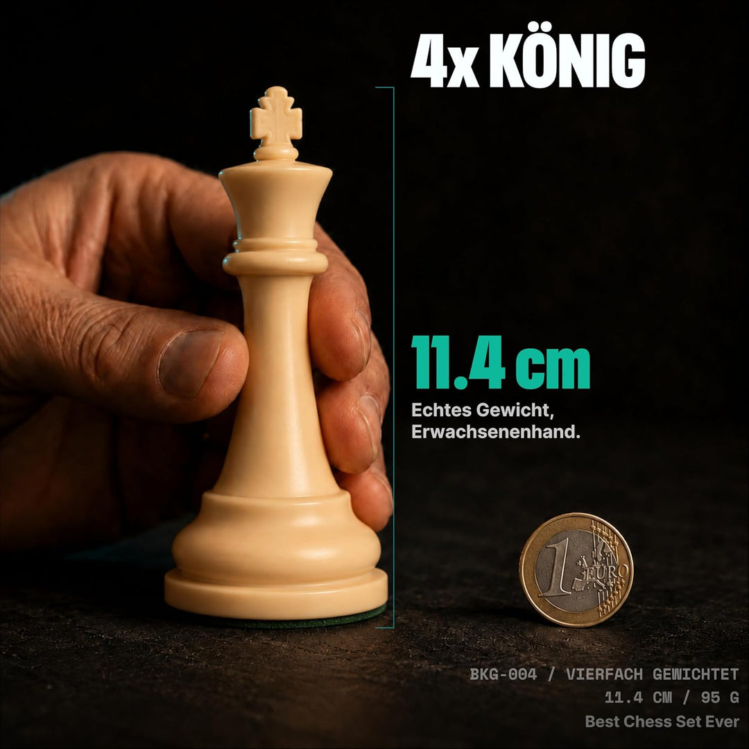 Best Chess Set Ever 4X: Turnierschach, Vierfaches Gewicht (König 11,4 cm), Silikonbrett, Beidseitig