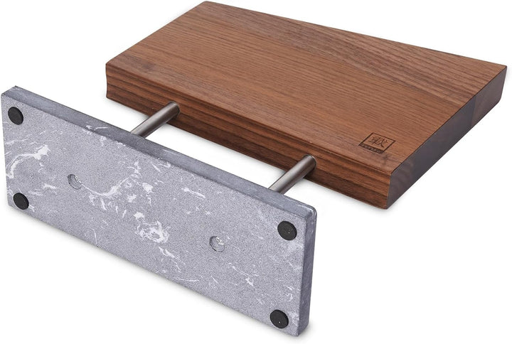 zayiko Doppelseitiger Magnetischer Messerblock aus Nussbaumholz mit Steinsockel I Stilvoller Messerh