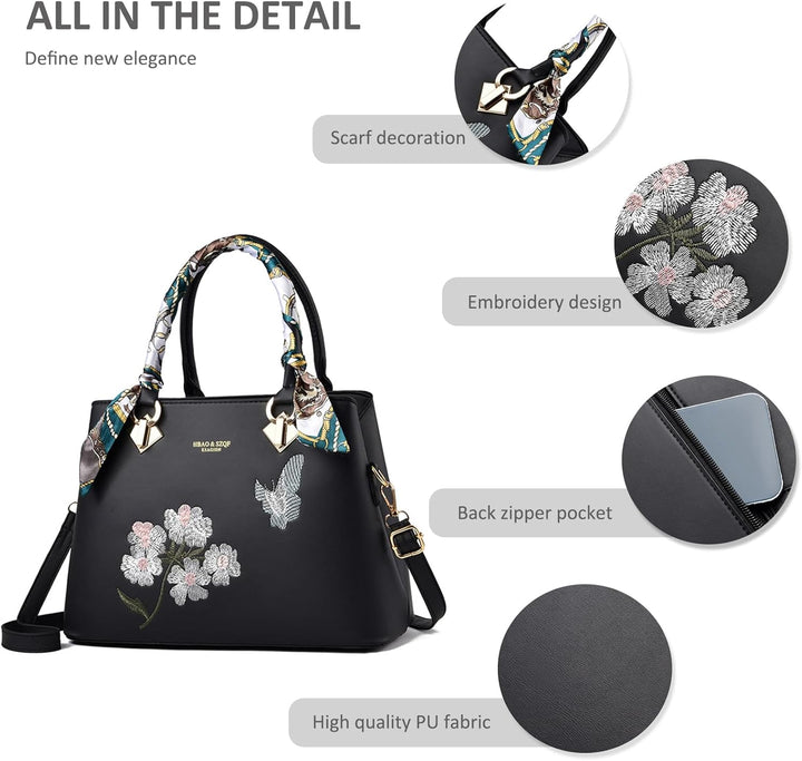 NICOLE & DORIS Elegante Handtaschen Damen Modern Schultertasche Satchel Handtasche mit Stickerei Blu