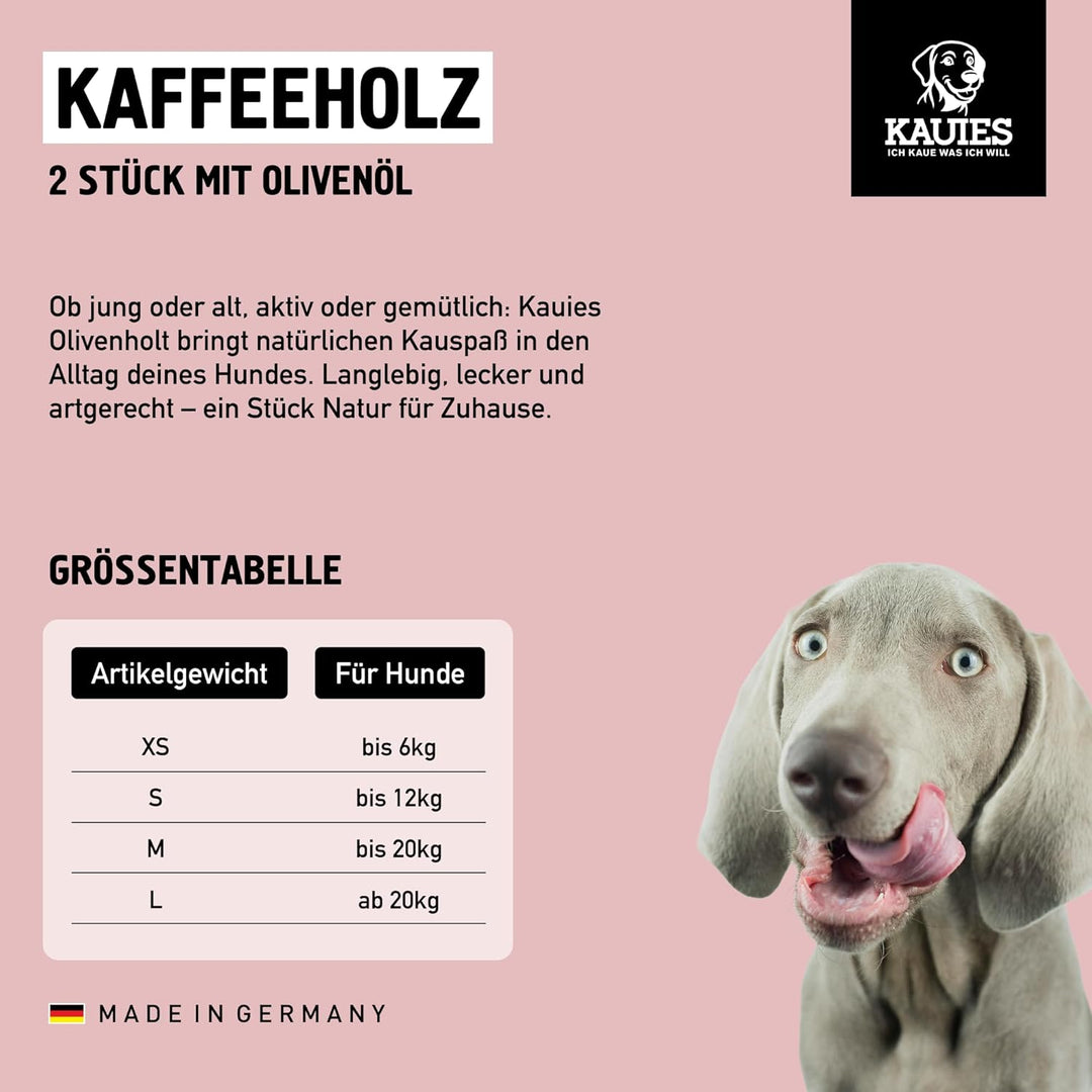 Kaffeeholz für Hunde mit Olivenöl - Hundespielzeug 100% natürlich, vegan, koffeinfrei & kalorienfrei