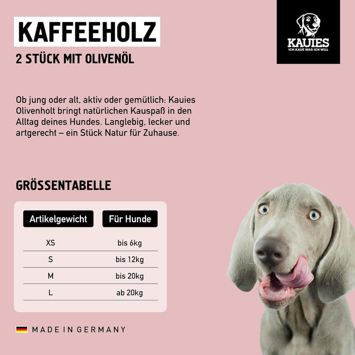 Kaffeeholz für Hunde mit Olivenöl - Hundespielzeug 100% natürlich, vegan, koffeinfrei & kalorienfrei