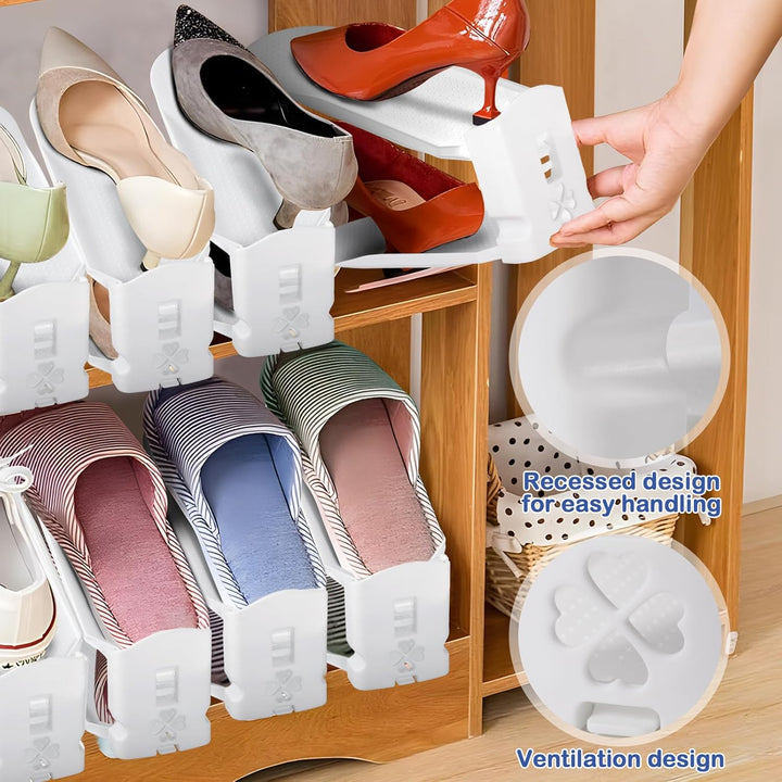 10 Stück Einstellbare Schuhregale, Schuhstapler/Schuhhalter Set, 3 höhenverstellbar, Platzsparend, r