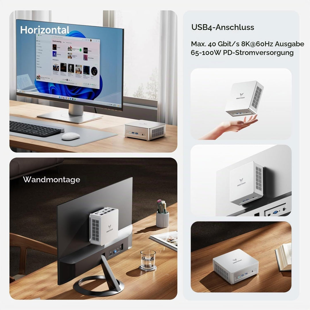 MINIS FORUM UM870 Slim Mini-PC, AMD Ryzen 7 8745H (8 Kerne/16 Threads, bis zu 4,9 GHz), 32 GB DDR5-R