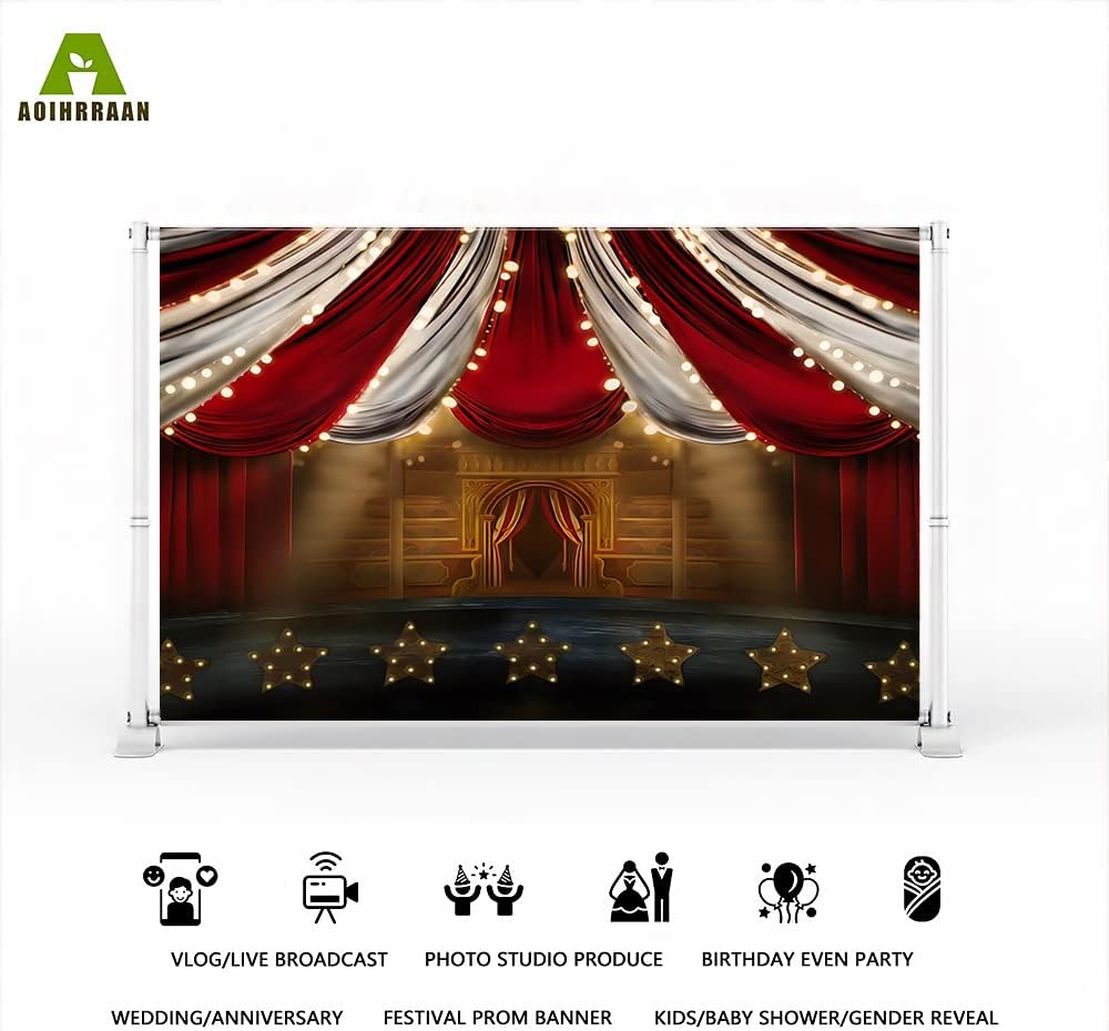Aoihrraan 1,5x1m Rot Vorhang Bühne Fotografie Hintergrund Zirkus Theater Glitzer Streifen Zelte Hall