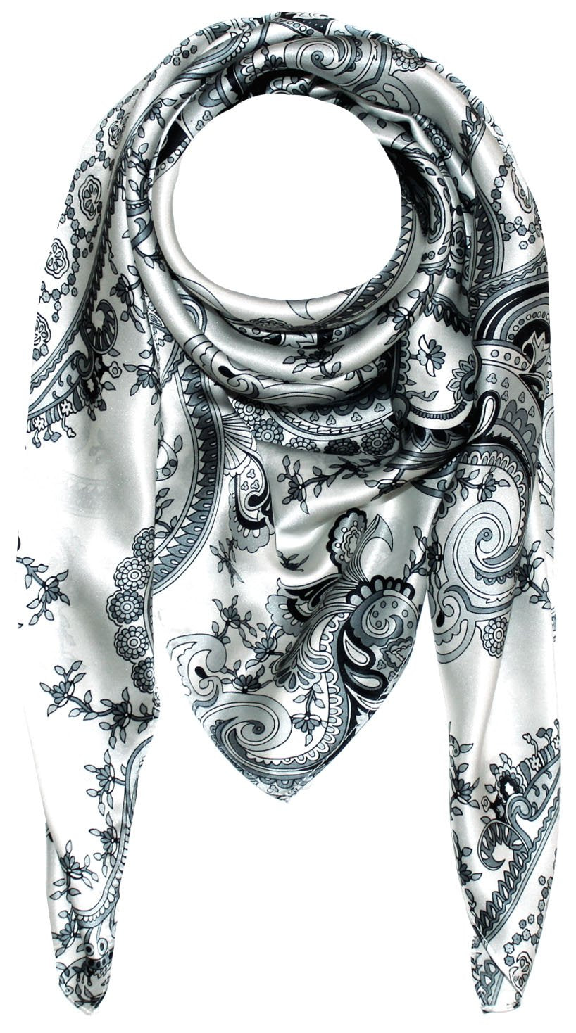 Lorenzo Cana Luxus Damen Seidentuch aufwändig bedrucktes Tuch schwarz weiss 100% Seide 100 cm x 100