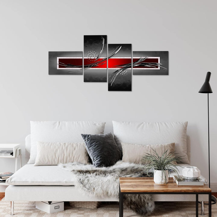 Runa Art Bild Modern Abstrakt - Made in Germany - Wandbilder Grau Rot Schwarz 4 Teilig 102542a 100 x