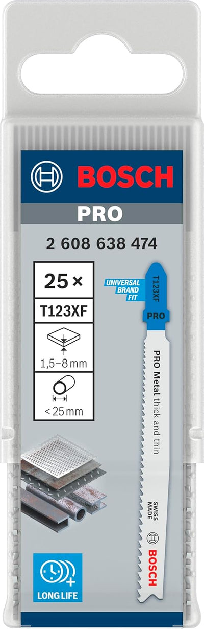 Bosch Professional 25x Stichsägeblatt T 123 XF Progressor for Metal (für Stahlbleche, Zubehör Stichs