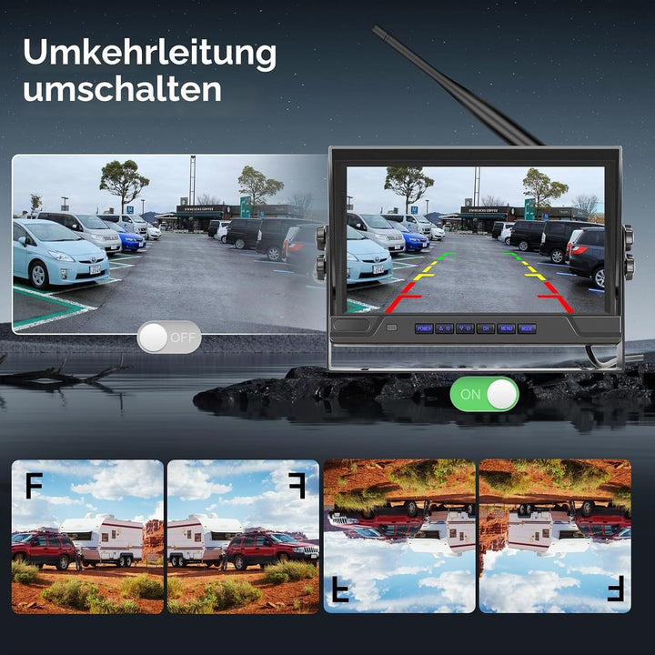 Hodozzy 9 Zoll IPS Monitor Digitales Kabellos Rückfahrkamera Set, mit Toter-Winkel-Warnung, Wasserdi