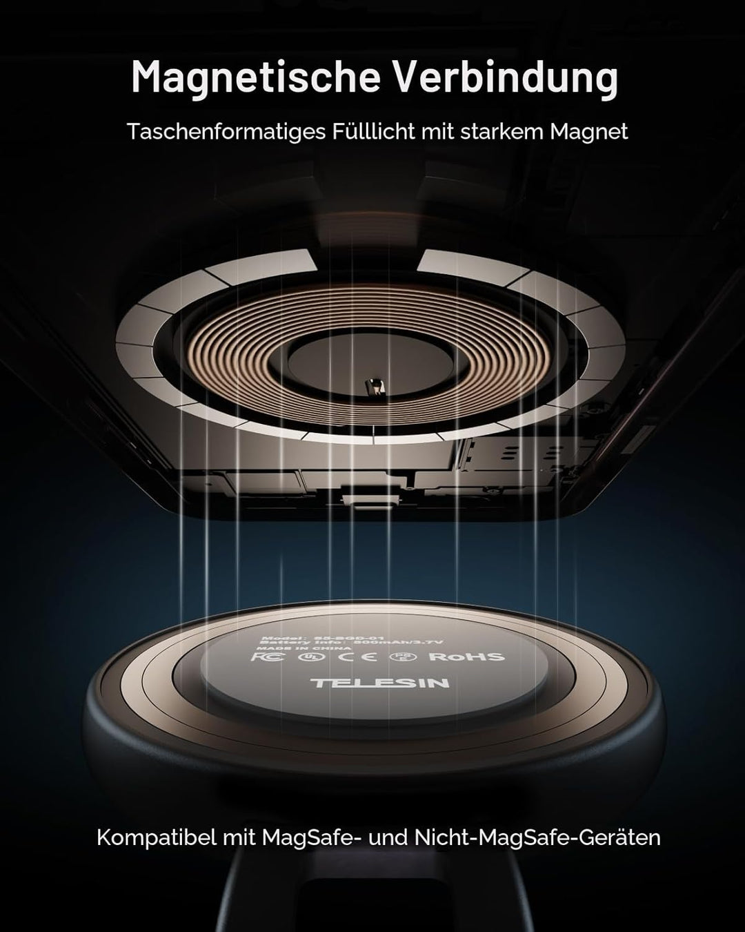 TELESIN C03 Magnetische Selfie-Licht, 3-in-1 Magnetische Selfie Licht Kompatibel mit Magsafe, CRI97