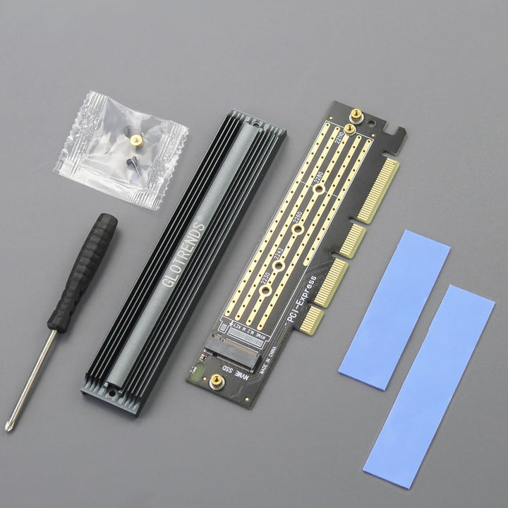 GLOTRENDS PA16 22110/2280 M.2 NVMe zu PCIe 4.0 X4 Adapter mit Vollabdeckung Aluminium Kühlkörper, PC