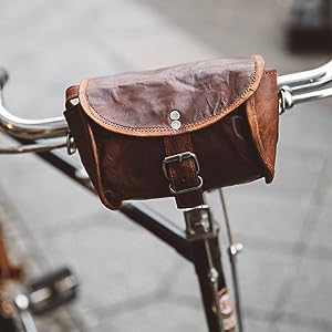 american blue Leder Fahrradtasche Lenkertasche Satteltasche Umhängetasche Leder Vintage Braun