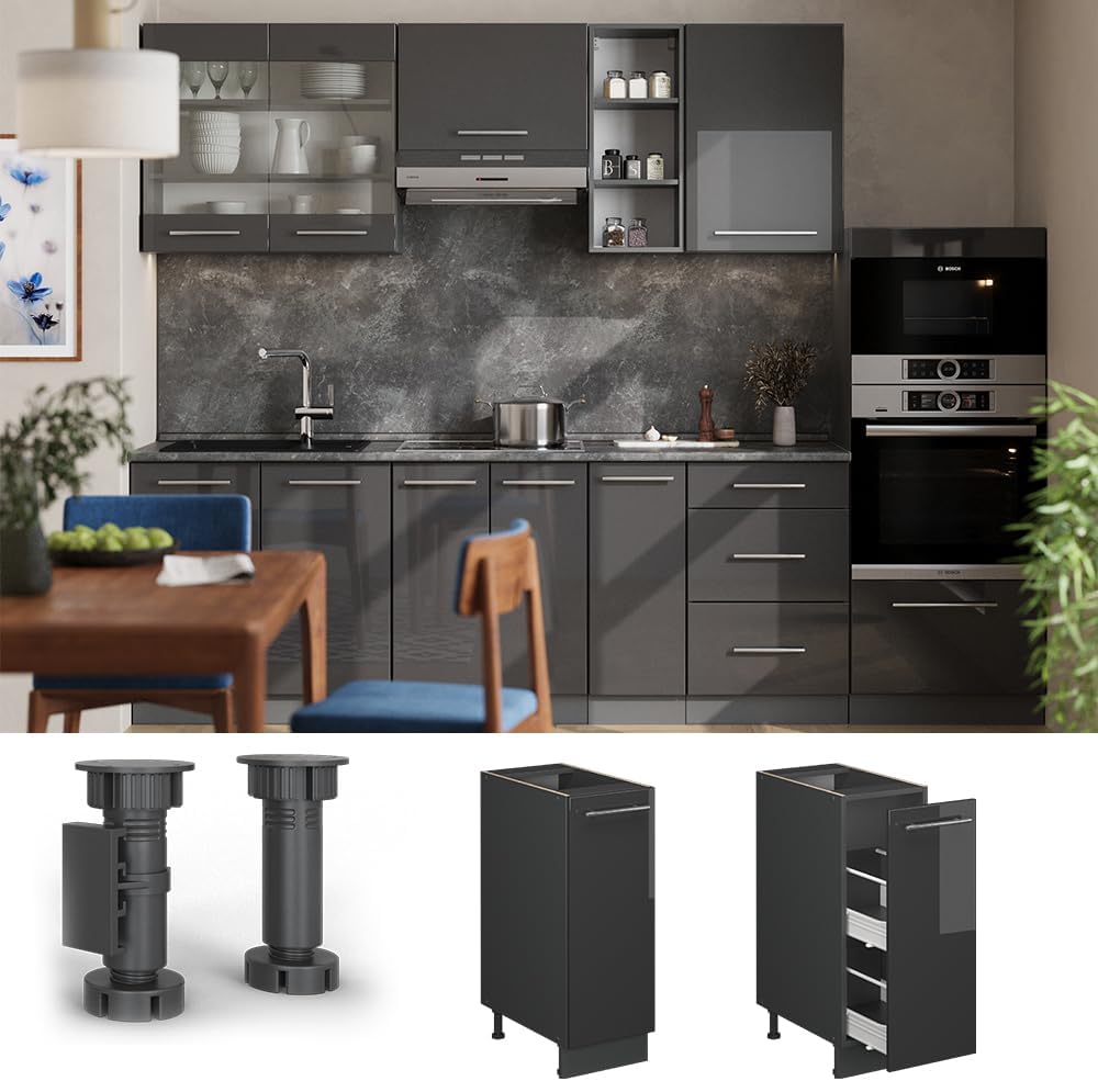 Vicco Apothekerschrank Fame-Line, Anthrazit Hochglanz, 30 cm | AP Eiche, zur Kombination mit weitere