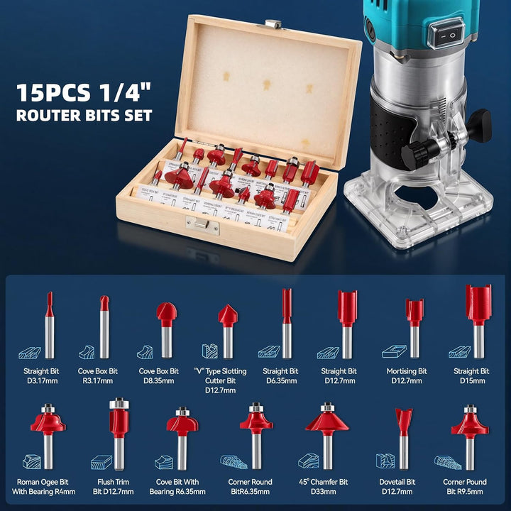 Elektrische Palm Router Tool 800W, Variable 6 Geschwindigkeiten Trim Router Max 33000R/MIN, Holz Rou