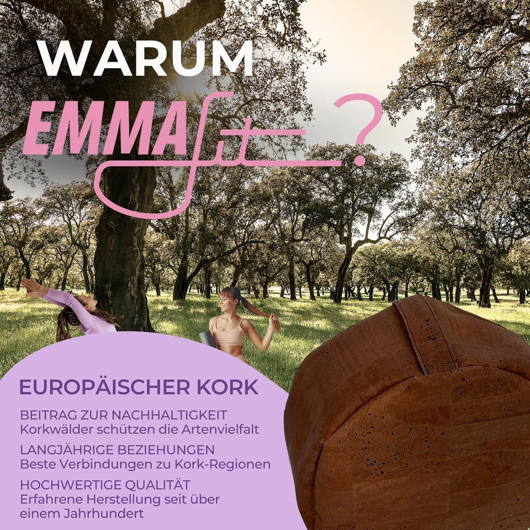 EMMAfit Yoga-Kissen aus Korkstoff I 120 x 290 mm I mit Naturkorkschrot gefüllt I hygienisch & umwelt