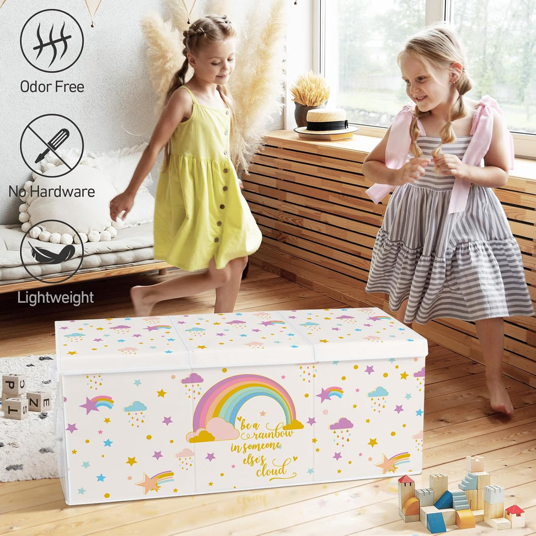 Spielzeugkiste Aufbewahrungsbox mit Deckel Kinder 96 x 32 x 40 cm, Faltbare und Platzsparend für Kin