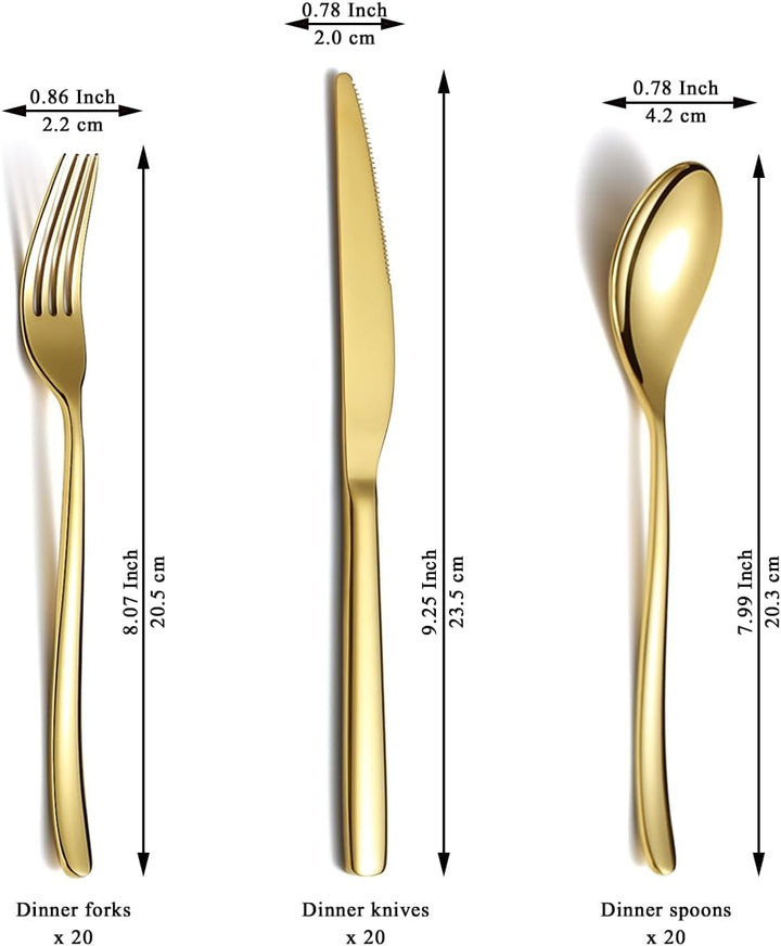 Berglander Gold Hochzeit Besteck Set 60pcs Service für 20, Titan beschichtet Edelstahl Besteck Set,