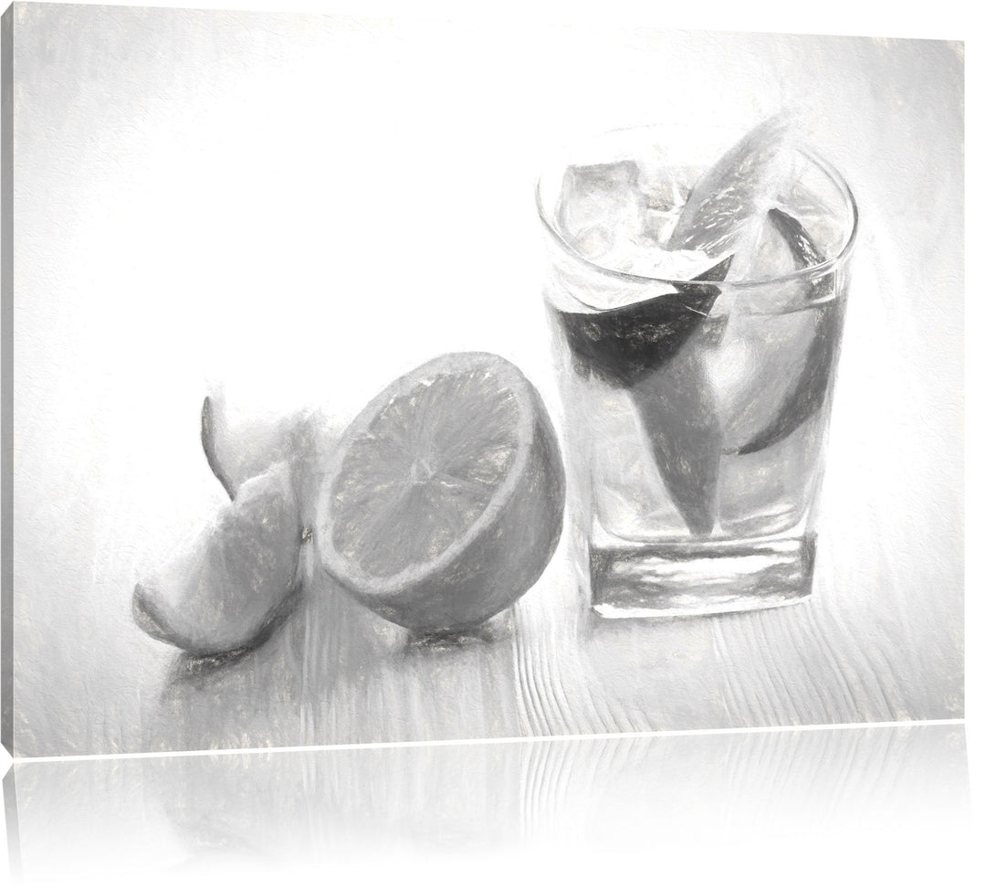Pixxprint Gin Tonic Shot mit Zitronen als Leinwandbild/Grösse: 100x70 cm/Wandbild/Kunstdruck/fertig