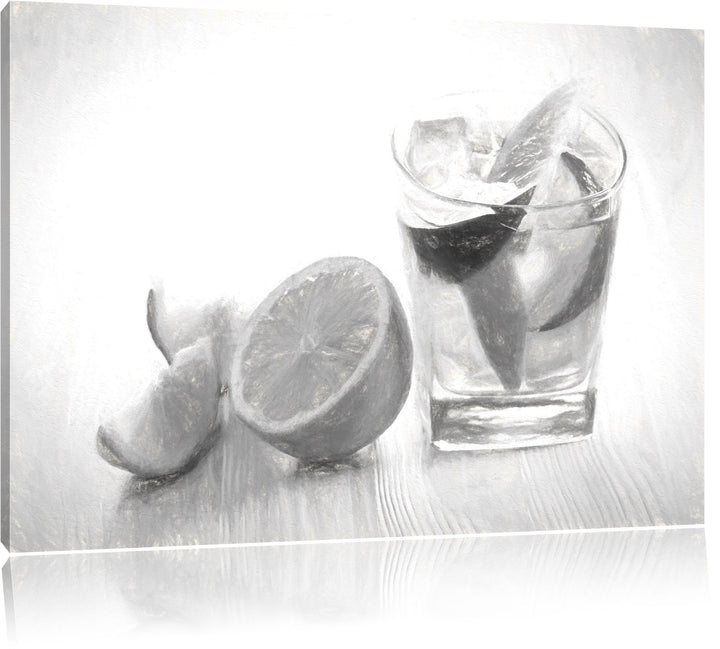 Pixxprint Gin Tonic Shot mit Zitronen als Leinwandbild/Grösse: 100x70 cm/Wandbild/Kunstdruck/fertig