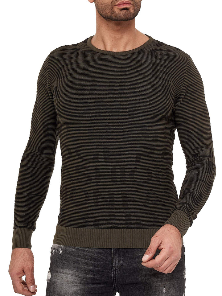 Redbridge Herren Pullover Strickpullover 3D Structure Kontrast S Khaki, S Khaki