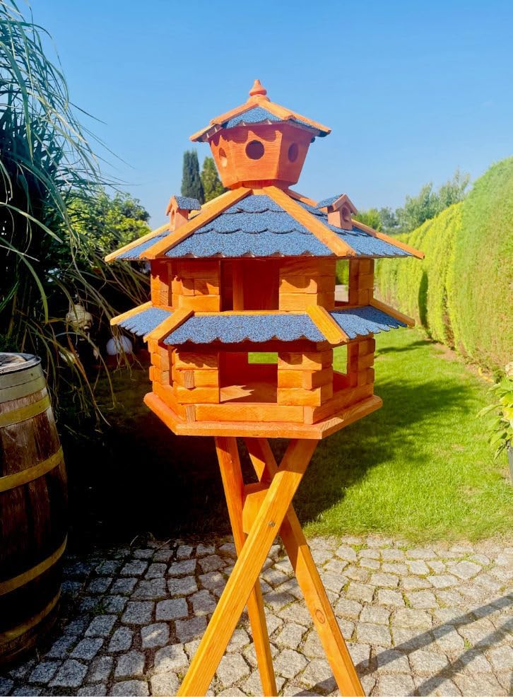 Vogelvilla wetterfest von L bis XXL Futterhaus Vogelhaus mit oder ohne Ständer in Braun mit Rot, Grü