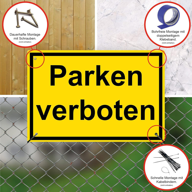 5 Stück Parken verboten Schild 20 x 30 cm aus stabiler PVC Hartschaumplatte 3mm Parkplatzschild mit