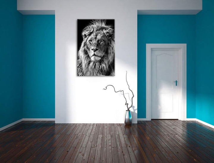 Pixxprint Monocrome, beeindruckender Löwe, Format: 100x70 auf Leinwand, 100x70