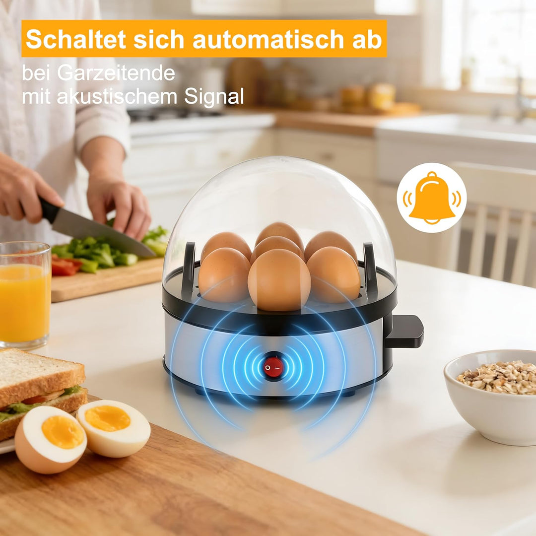 Elektrischer Eierkocher aus Edelstahl, für 1–7 Eier, mit Warmhaltefunktion, akustischer Signalton, B