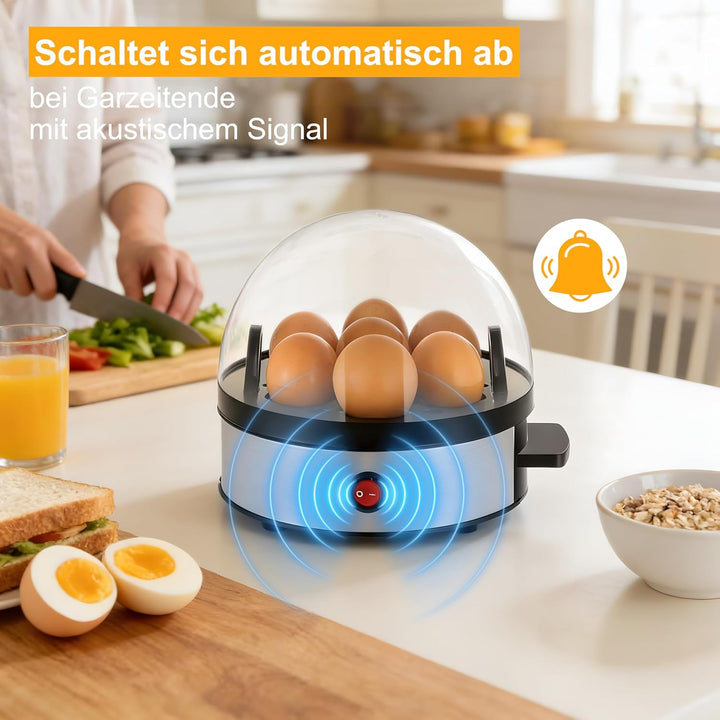 Elektrischer Eierkocher aus Edelstahl, für 1–7 Eier, mit Warmhaltefunktion, akustischer Signalton, B