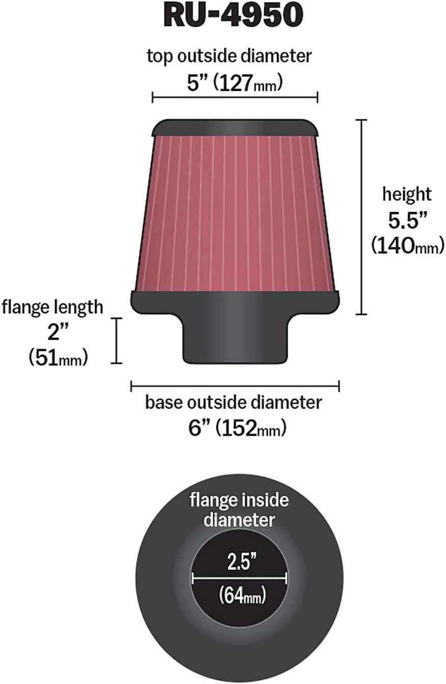 K&N RU-4950 KFZ und Motorrad Gummi Universalluftfilter Rot