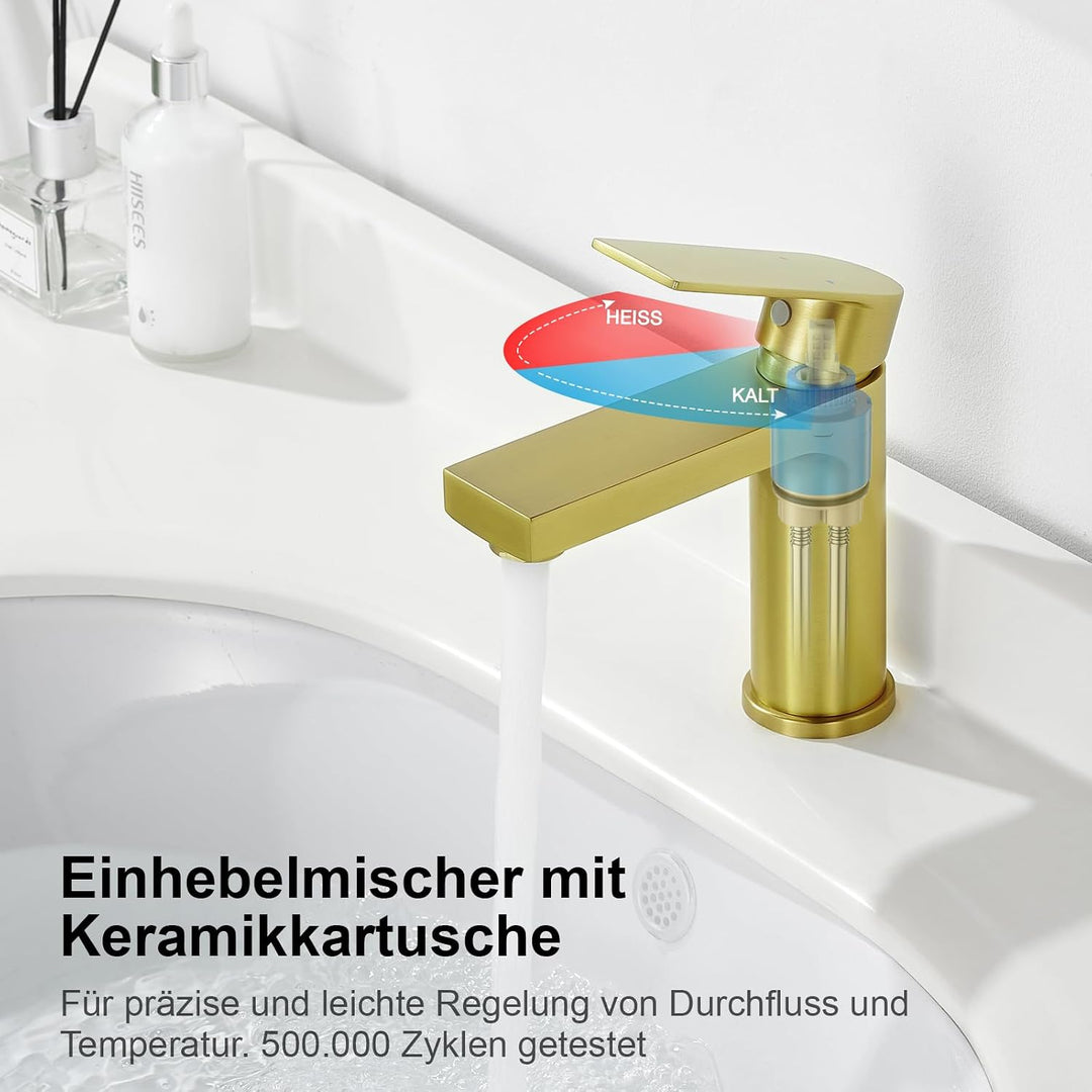 Aktines Waschtischarmatur für Badezimmer eckig, Hochdruck Einhebelmischer Armatur Wasserhahn für Was