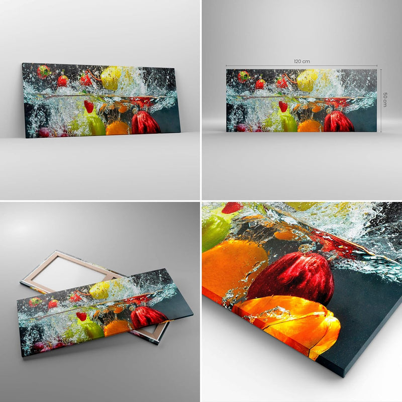 Wandbilder Dekoration Wohnzimmer Früchte Wasser Spritzer Essen Panorama Bilder auf Leinwand 120x50cm