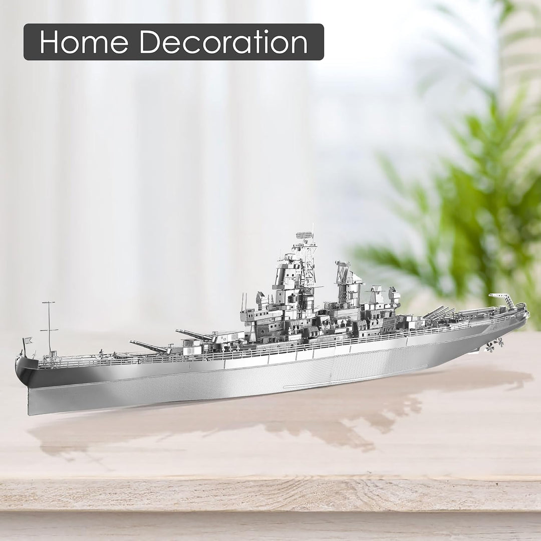 piececool 3D Puzzle Metall Schlachtschiff Missouri, 3D Metall Puzzle Militärmodell für 340 Edelstahl
