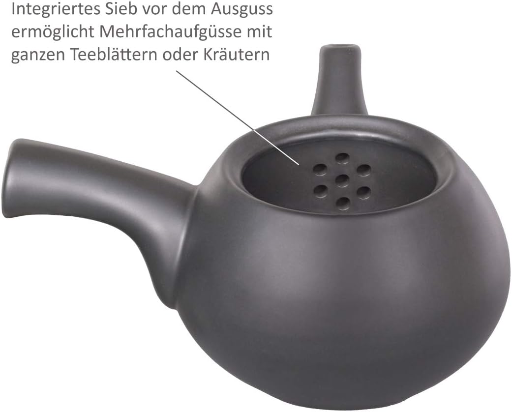 Japanisches Teeset bestehend aus eine Teekanne 600ml mit Seitengriff und 4 Teecups aus Keramik