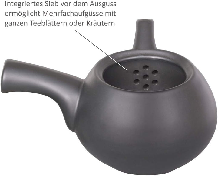 Japanisches Teeset bestehend aus eine Teekanne 600ml mit Seitengriff und 4 Teecups aus Keramik