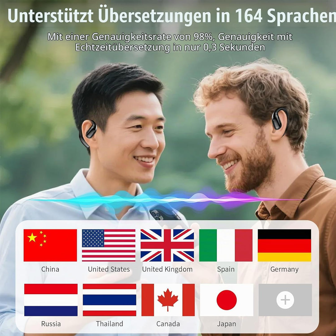 KI Kopfhörer Übersetzer, Echtzeit Sprachübersetzer Ohrhörer mit 164 Sprachen 8 Übersetzungsmodi, Übe
