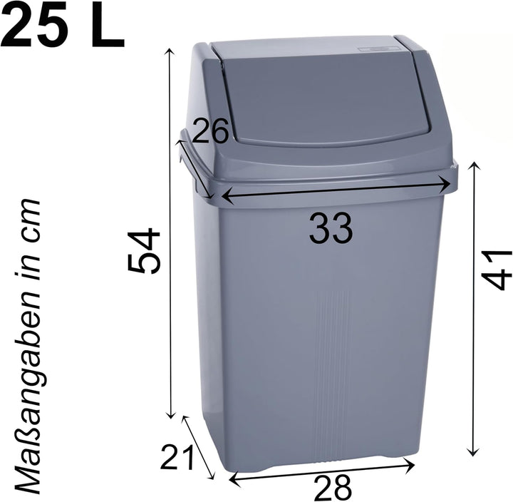 Mülleimer Schwingdeckel 25L eckig Grau Schwingdeckeleimer Kunststoff Bad Grau 25 Liter, Grau 25 Lite
