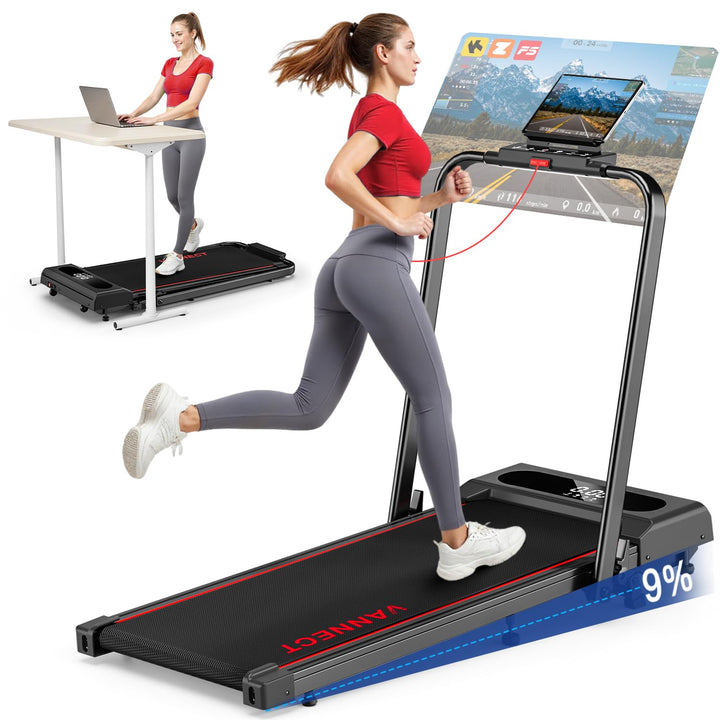 Laufband für Zuhause, VANNECT Walking Pad, 1-12 km/h Klappbares Laufband mit 9% Steigung, Ultra-Leis