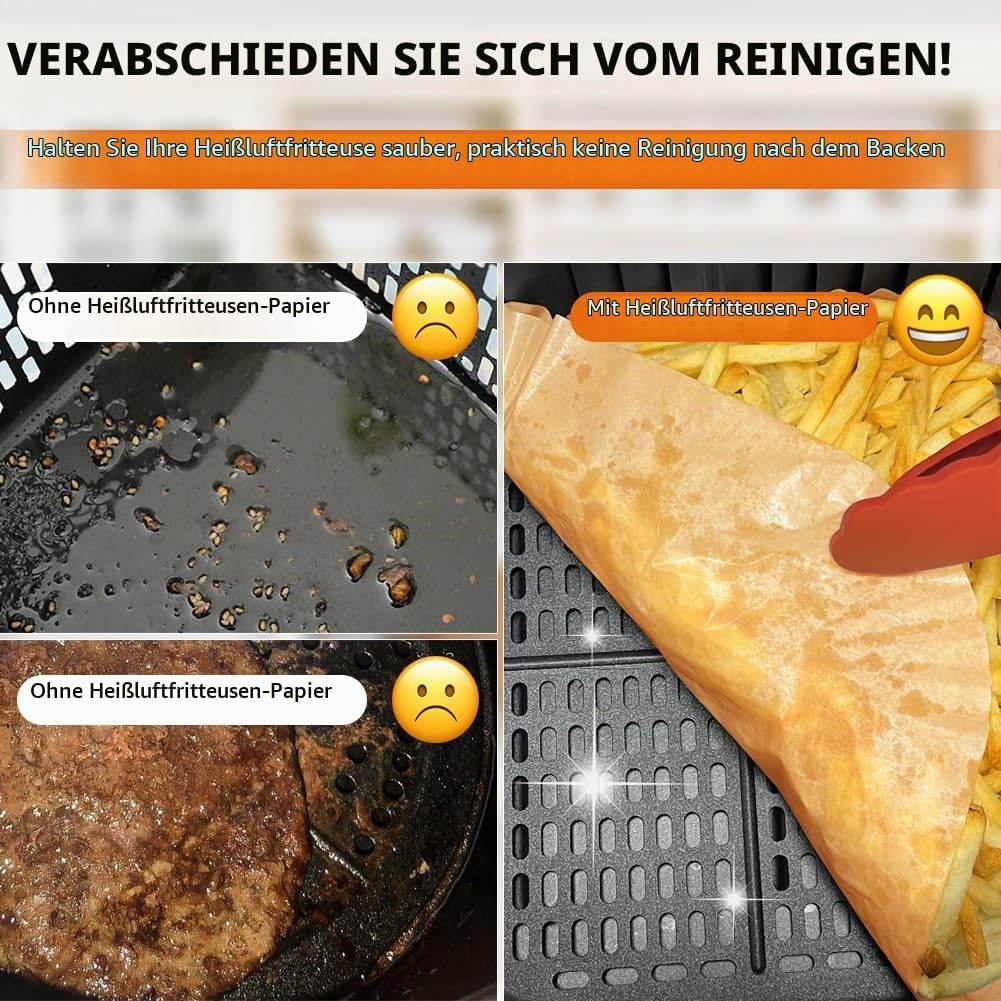 BYKITCHEN 100 Stück Airfryer Backpapier für Tefal Dual Easy Fry XXL Doppelkammer-Heissluftfritteuse,