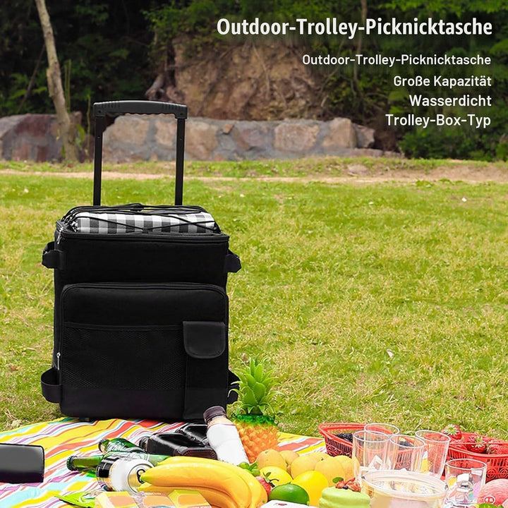 Rollender Kühlerer, 43L Isoliertasche Picknicktaschen, Wasserdichte Isolierte Kühltasche mit Griff u
