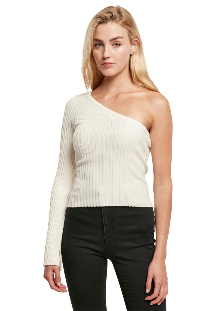 Urban Classics Damen Ladies Short Rib Knit One Sleeve Sweater Sweatshirt S Whitesand, S Whitesand
