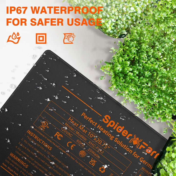 Spider Farmer Heizmatte Pflanzen, Wärmematte Set mit Thermostatregler für Sämling Germination und Ha