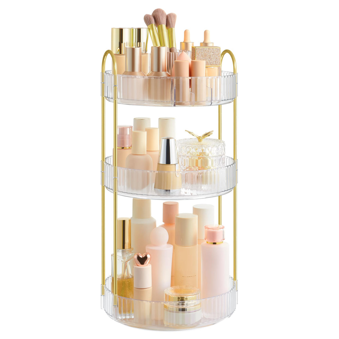 SONGMICS Make-up Organizer drehbar, Kosmetik-Organizer rund, 3 Ebenen, Kosmetik Aufbewahrung, anpass