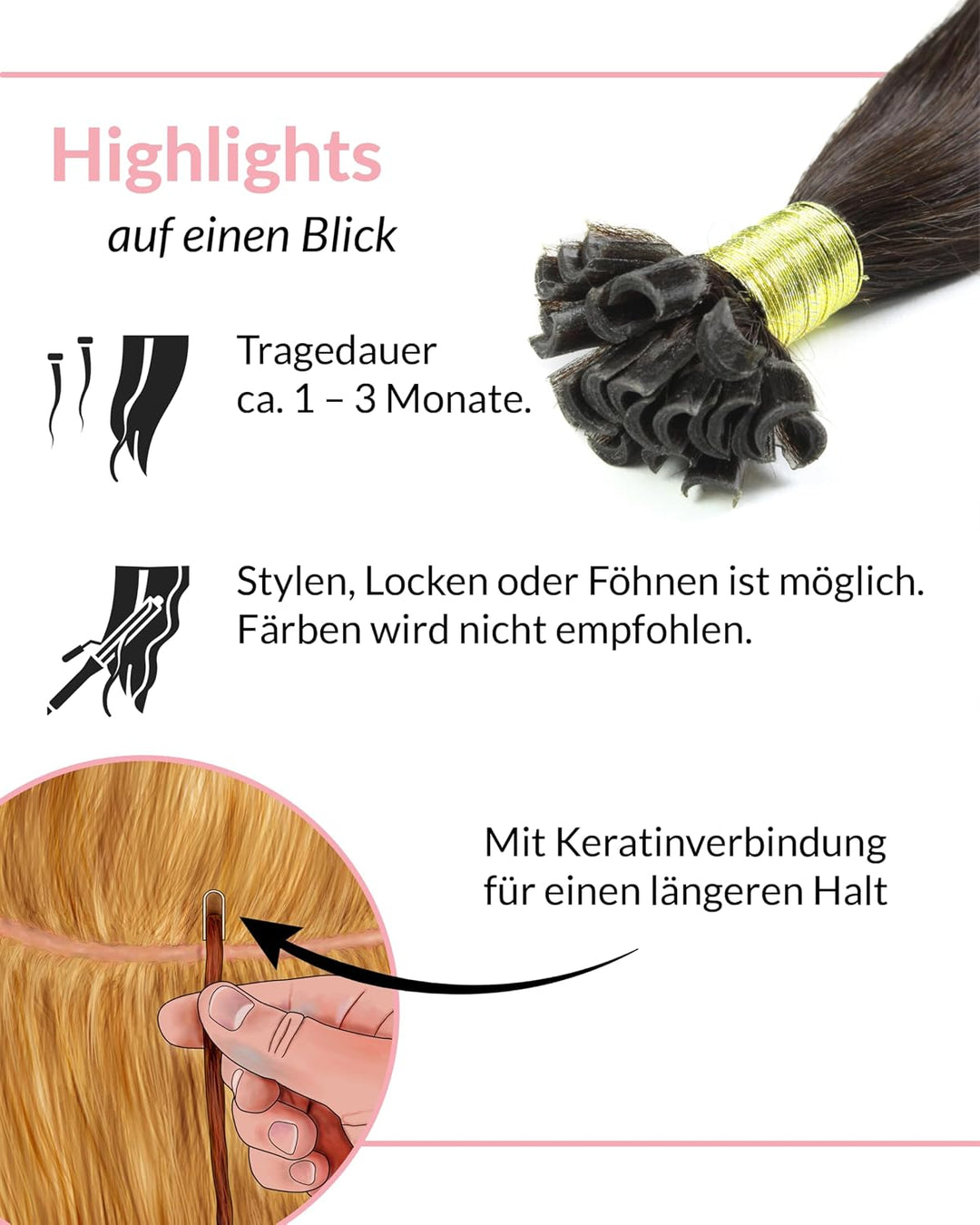hair2heart Extensions Echthaar Bondings Glatt - 200 Strähnen 0.5g 30cm Dunkelbraun 