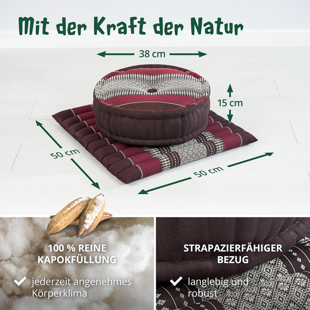 livasia Meditationsset L - Ø 38x15cm / Matte 50x50x4,5cm - Yogaset mit Kissen und Matte, Pouf, Yogam