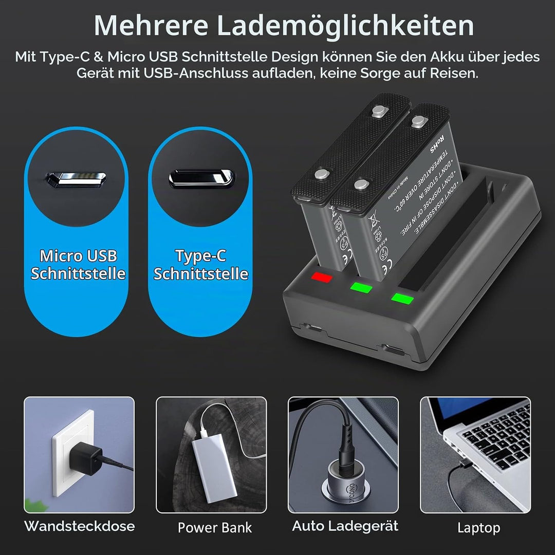 COOLSHOW Action Kamera Akku 1800mAh 2 Stück und Dreifach Ladegerät Set für Insta360 X3 und X3 Ladege