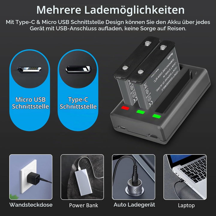 COOLSHOW Action Kamera Akku 1800mAh 2 Stück und Dreifach Ladegerät Set für Insta360 X3 und X3 Ladege