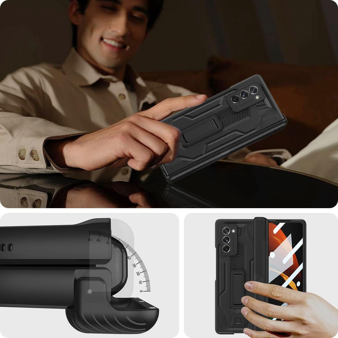 Miimall Schutzhülle Kompatibel mit Samsung Galaxy Z Fold 2 Hülle mit Ständer, Robust PC Handyhülle m