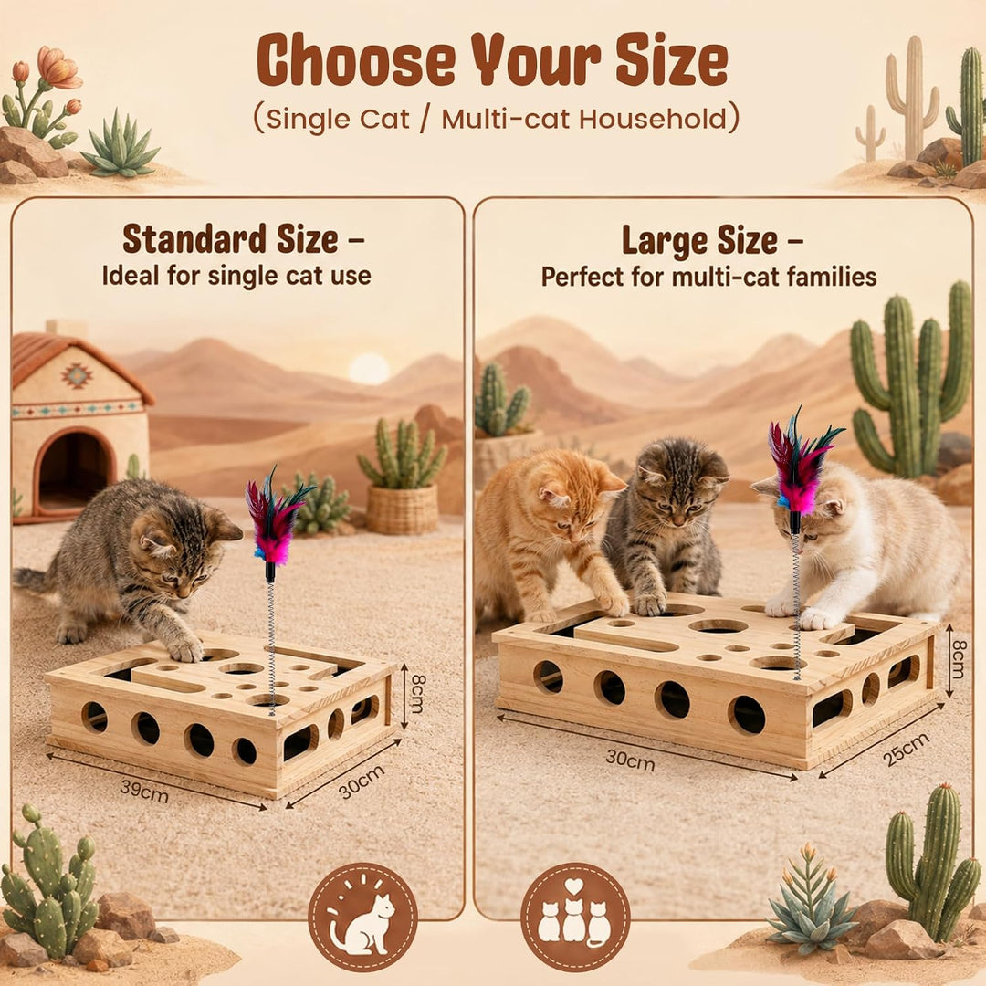 Katzen Kratzpuzzle 2-in-1 Nagelfeilen Box mit Sandpapier, Interaktives Katzenspielzeug Holz für Stre