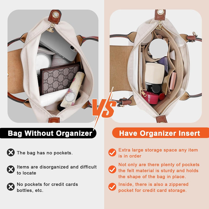 LOUKAYCCI Filz-Organizer-Handtascheneinsatz für Longchamp Le Pliage S, Grösse S, Beige Small Beige,