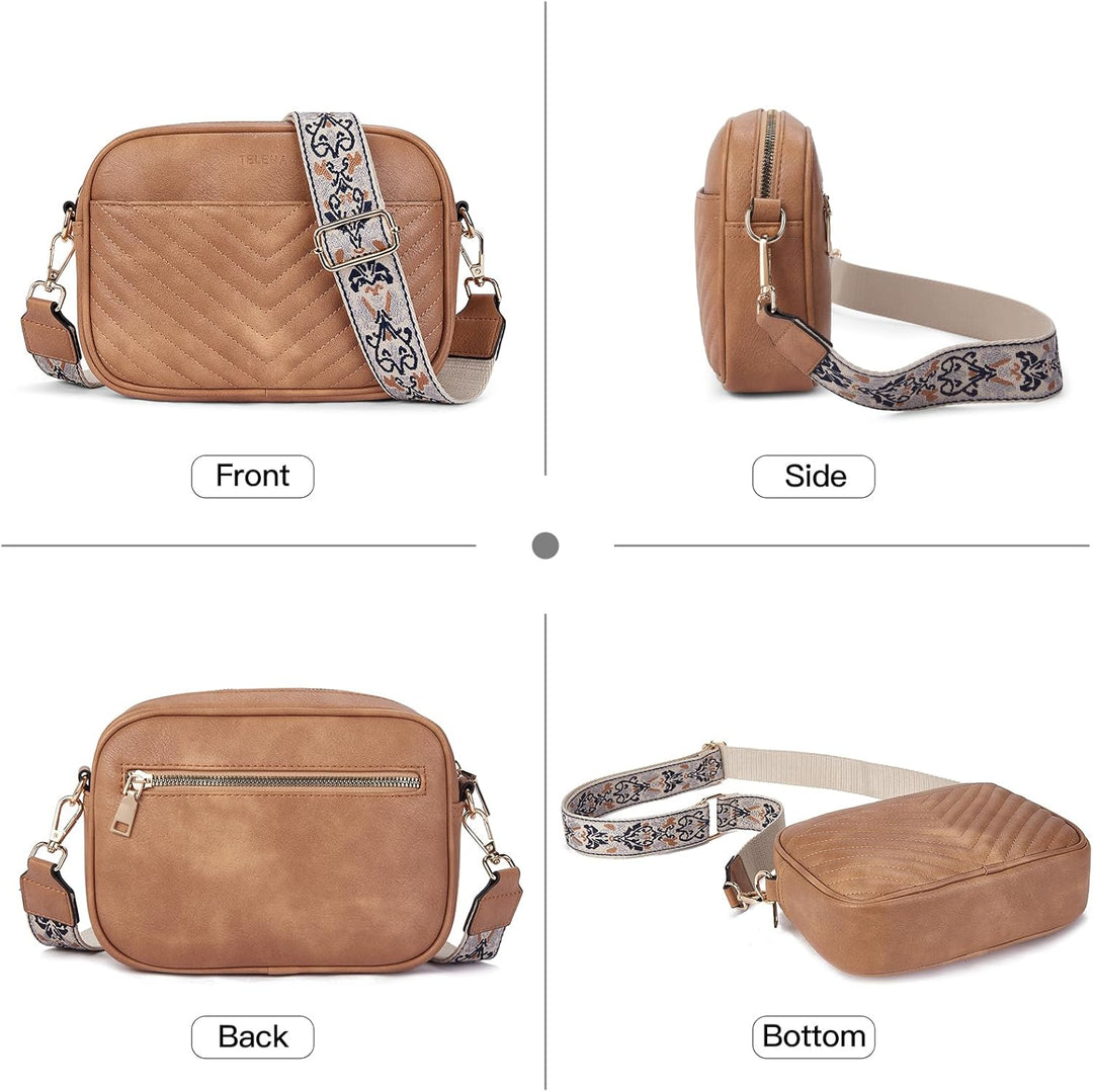 Telena Damen Handy Umhängetasche, Crossbody Bag mit verstellbarem Breiter Gurt, PU Leder Gesteppte U